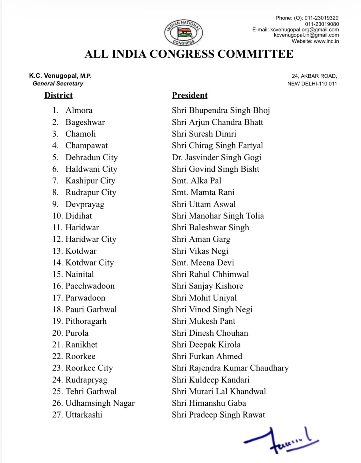 CONGRESS DISTRICT PRESIDENT